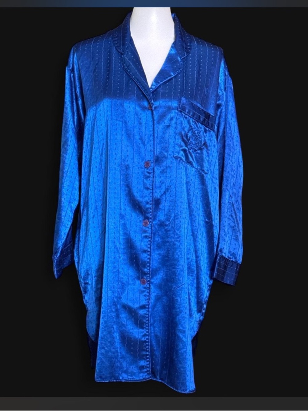 Vintage Charter Club Royal Blue Brushed Back Satin Sleepshirt Nightgown- M/L